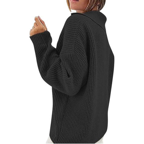 NWT Lillusory Black Shawl Collar Two Button  Henley Chunky Knit Sweater Size L - Picture 2 of 8